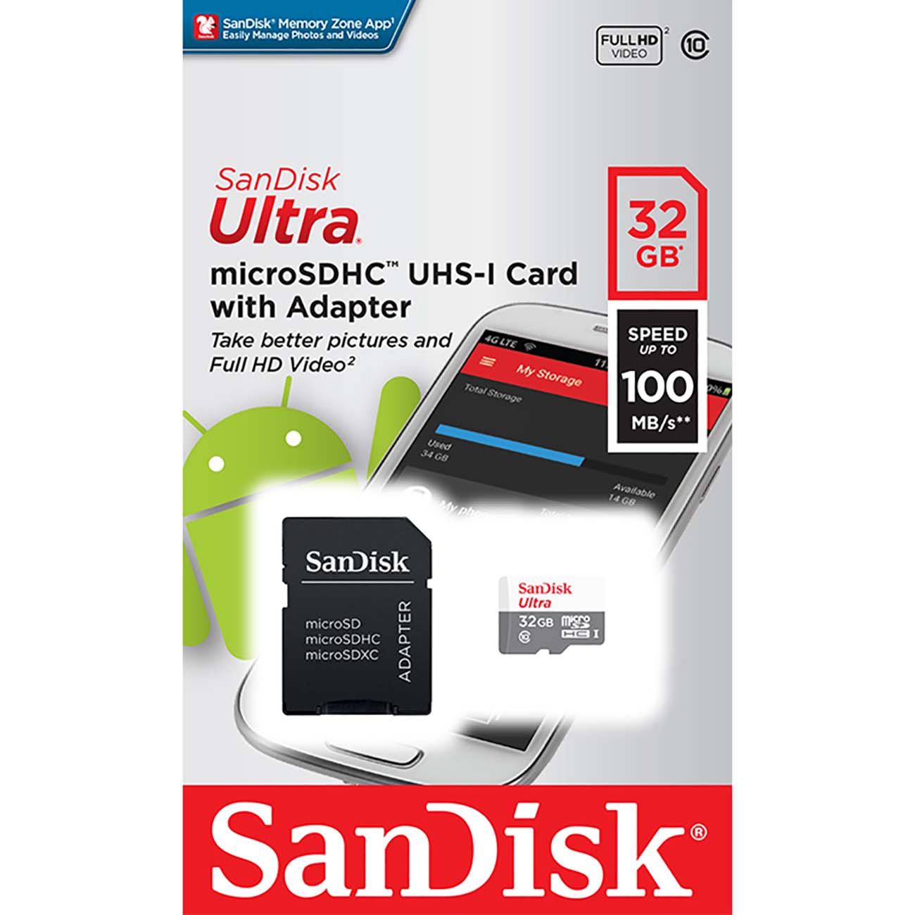 Карта памяти MicroSD SanDisk Ultra 32GB UHS-I + адаптер (SDSQUNR-032G-GN3MA) фото