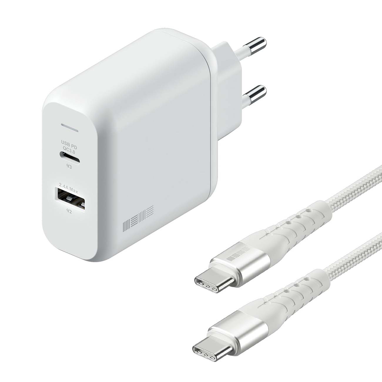Сетевой адаптер для MacBook InterStep PD42W(USB C+A), белый + кабель Type-C 2м фото