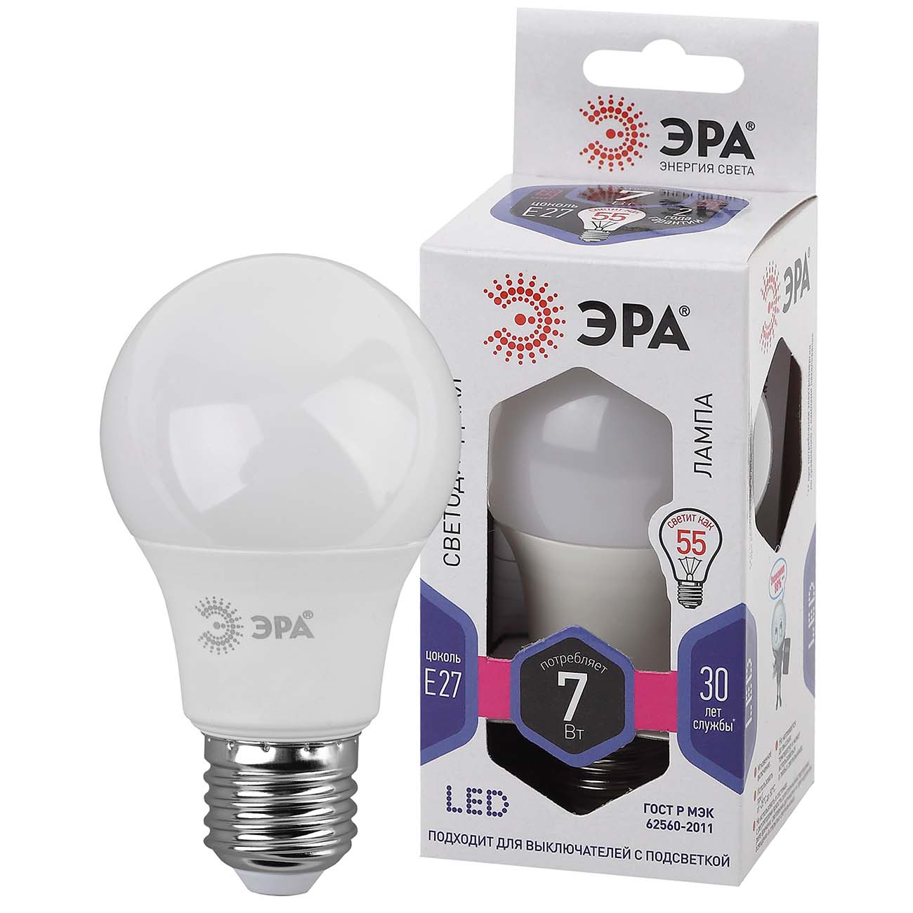Лампа ЭРА LED A60-7W-860-E27
