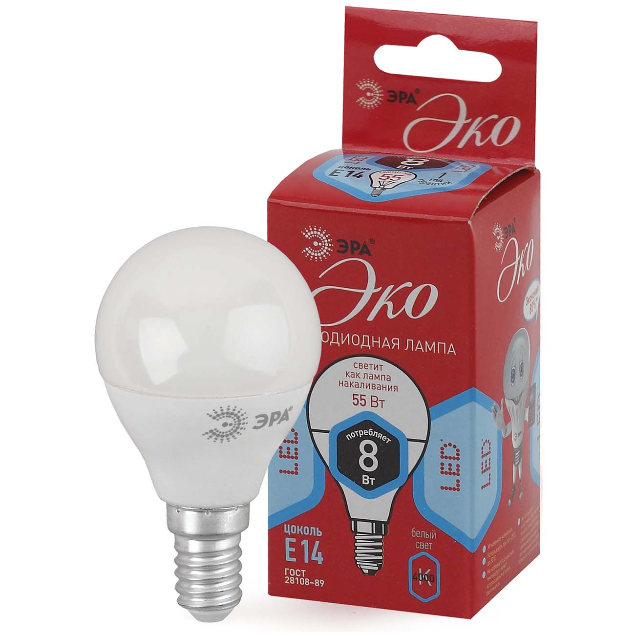 Лампа ЭРА ECO LED P45-8W-840-E14 фото