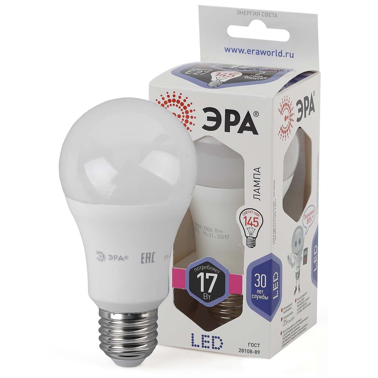 Лампа ЭРА LED A60-17W-860-E27 фото