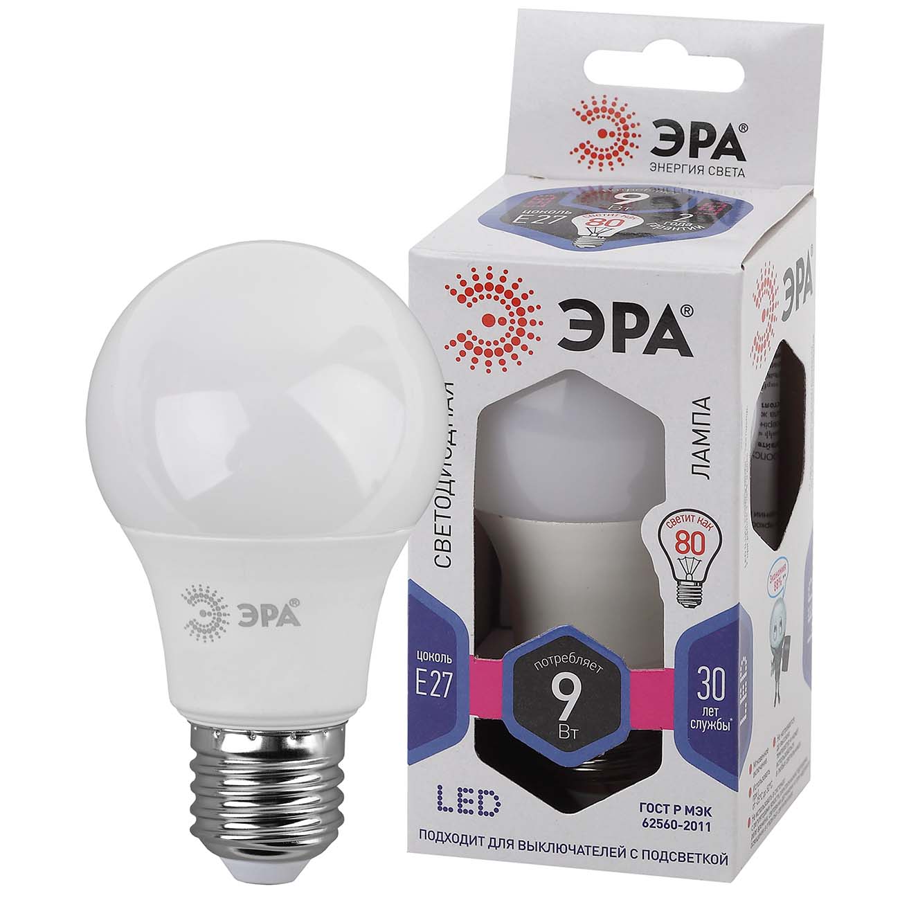 Лампа ЭРА LED A60-9W-860-E27 фото