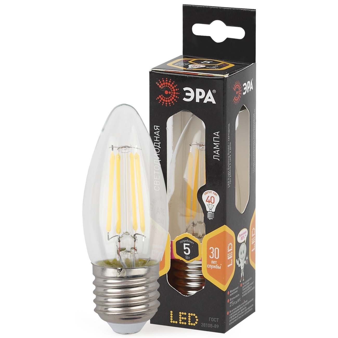 Лампа ЭРА F-LED B35-5W-827-E27