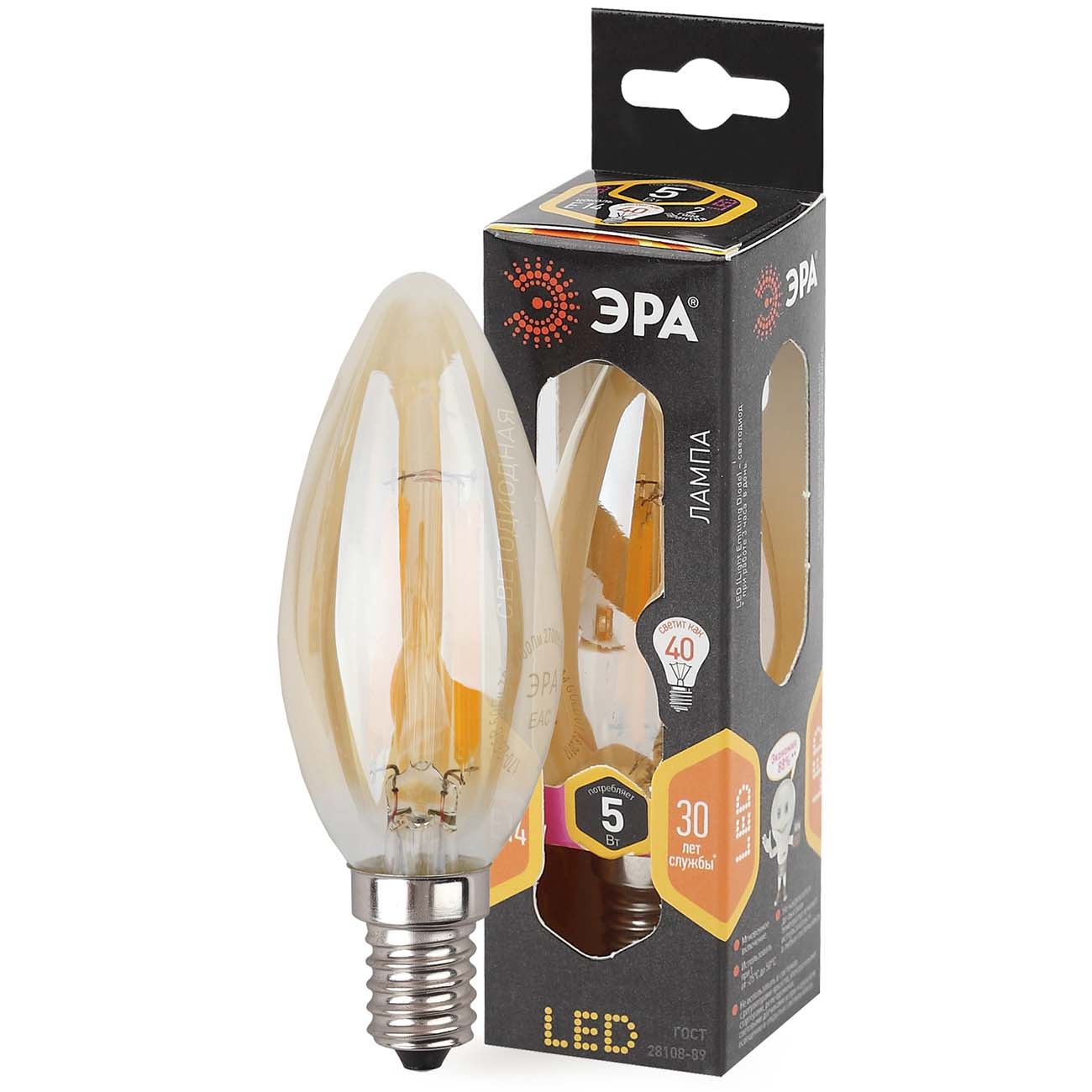 Лампа ЭРА F-LED B35-5W-827-E14 gold фото