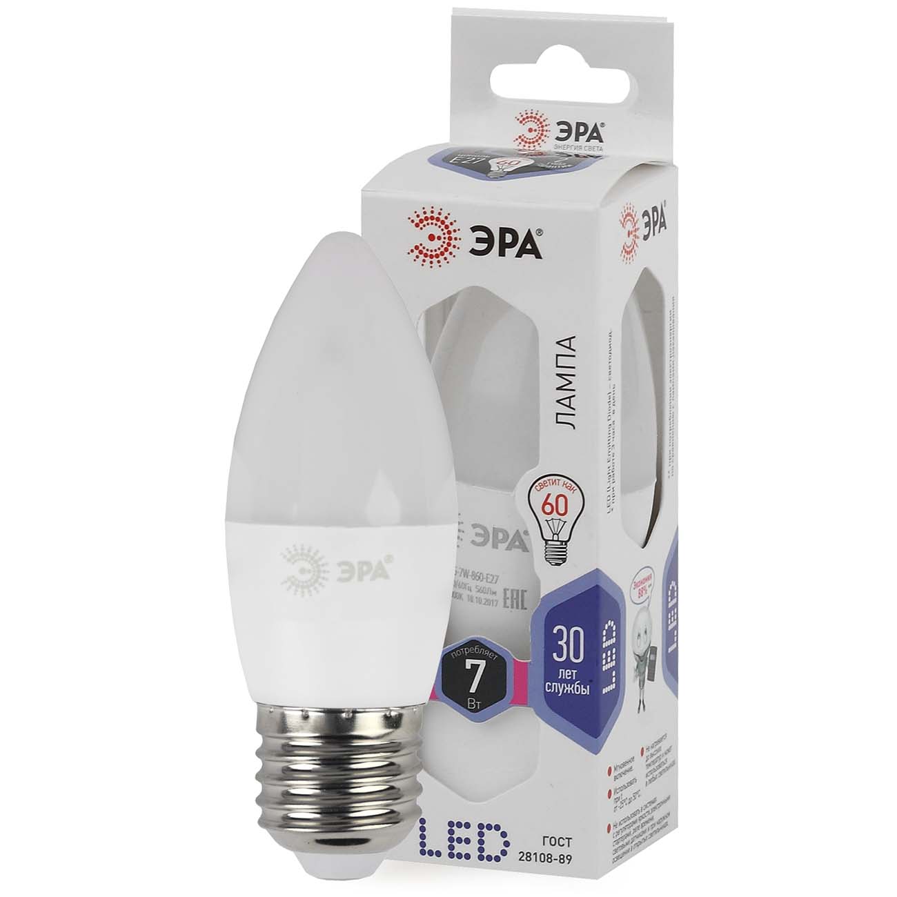 Лампа ЭРА LED B35-7W-860-E27 фото
