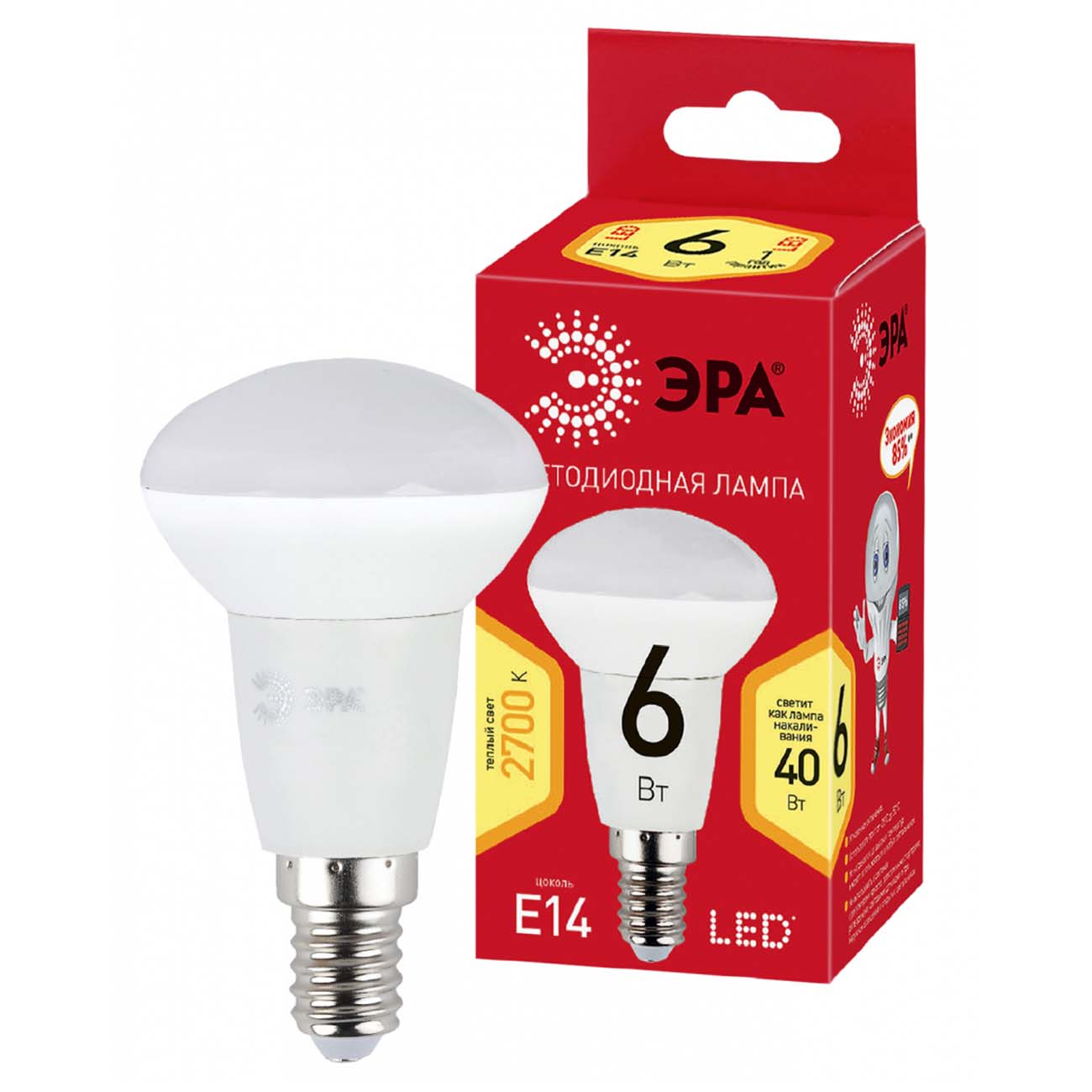 Лампа ЭРА ECO LED R50-6W-827-E14 фото