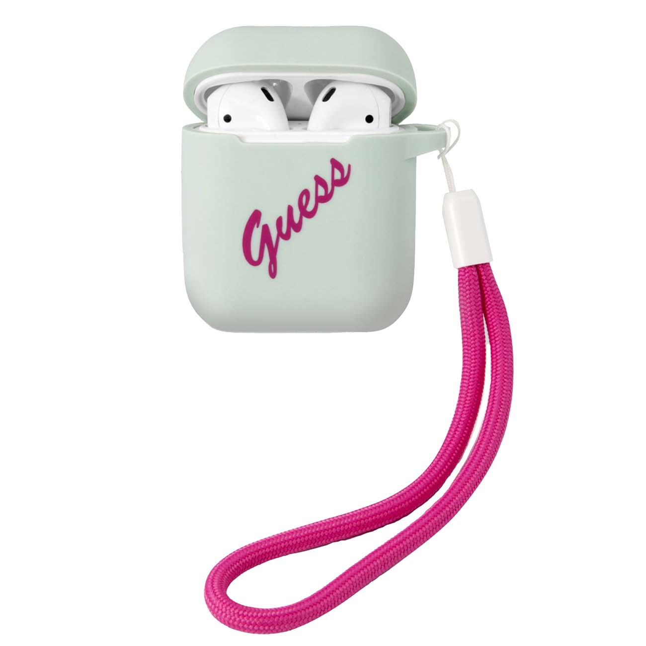 Чехол для AirPods Guess Script logo w/cord синий/фуксия (GUACA2LSVSBF) фото