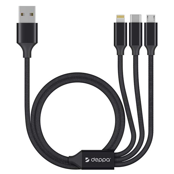Кабель Deppa micro USB, USB-C, Ligthning, алюминий, 1.2м