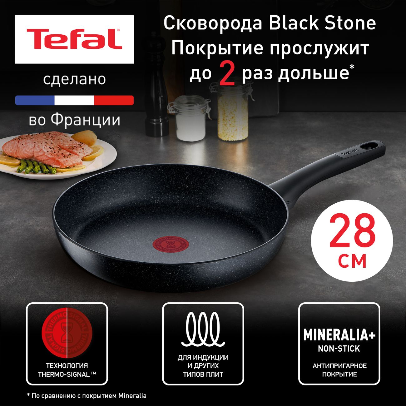 Сковорода Tefal Black Stone 28 см (G2810672)