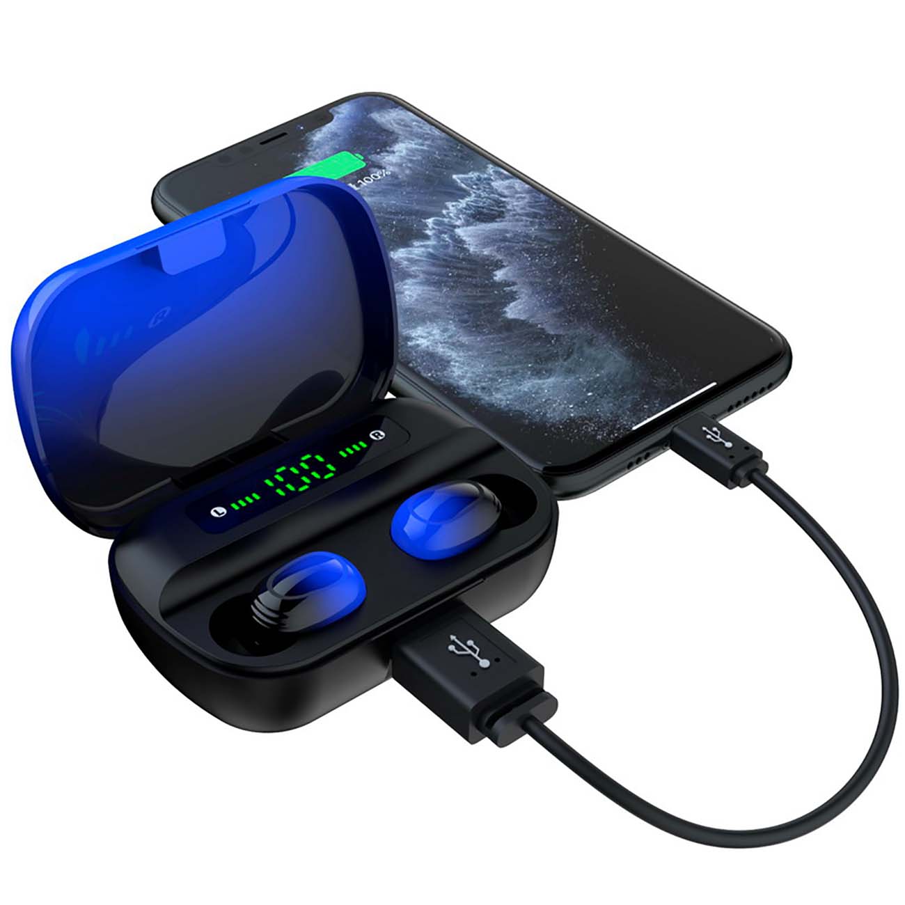 Наушники True Wireless Smartbuy i500, BT5.0 Black/Blue (SBH-3022)