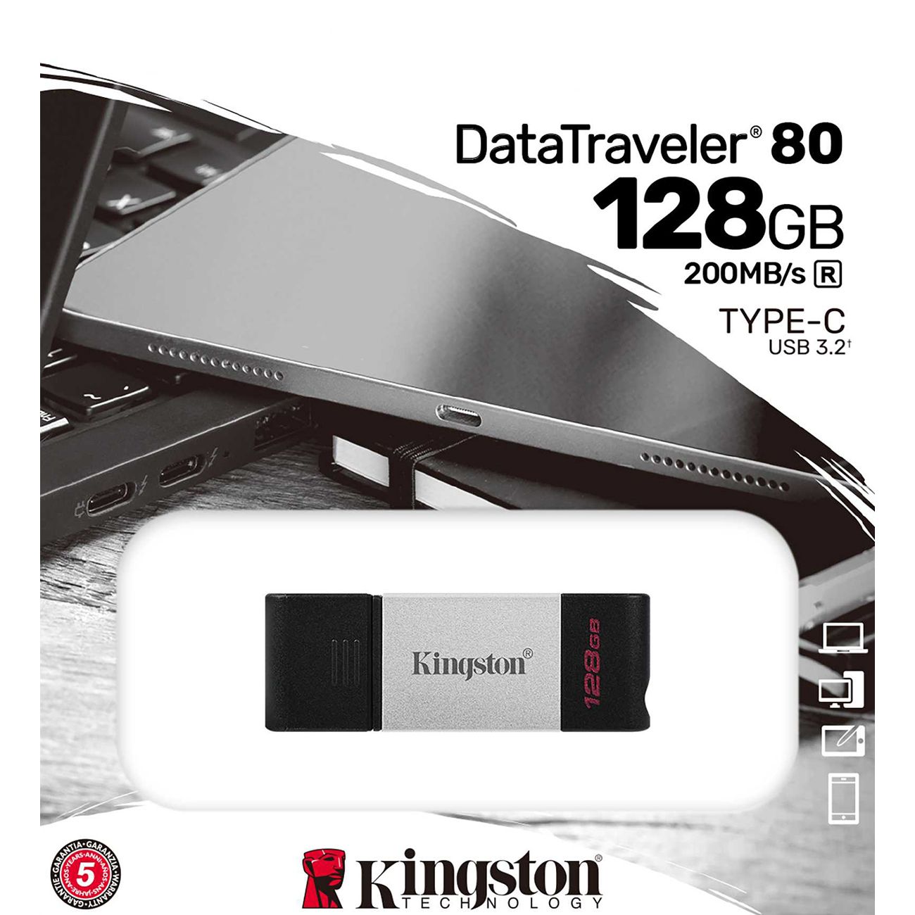 Флэш диск Kingston DataTraveler 80 200R 128GB Type-C (DT80/128GB)