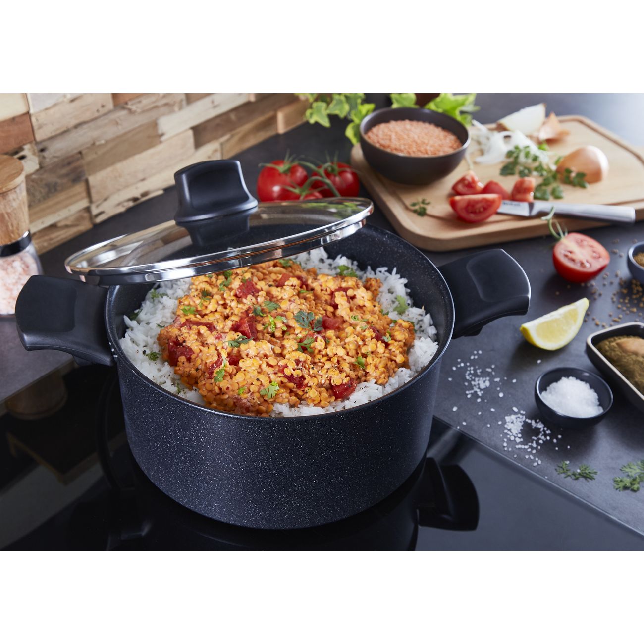 Кастрюля Tefal Black Stone с крышкой (G2814602)