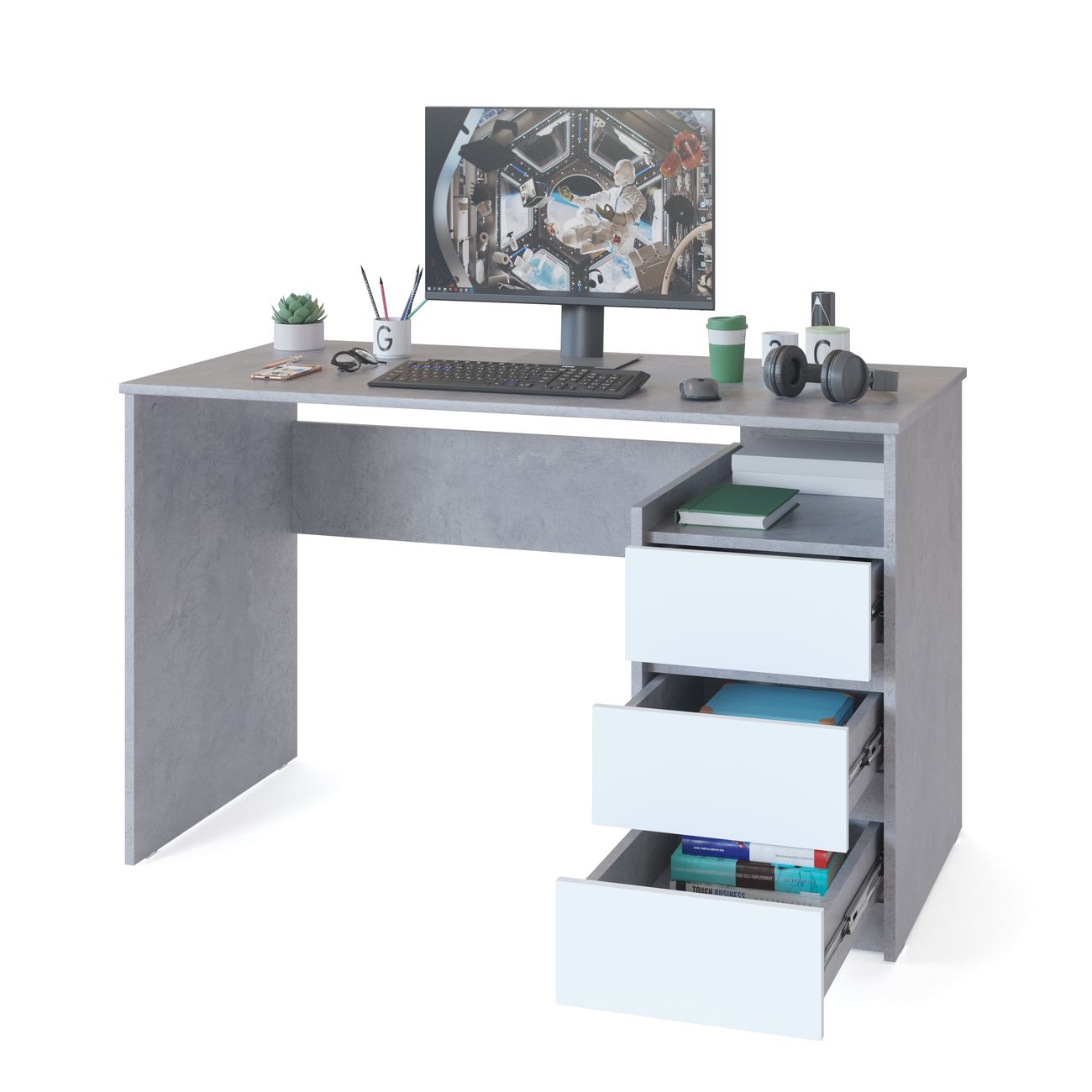 Стол компьютерный Сокол Меб.фабрика СПм-21 Бетон/белый