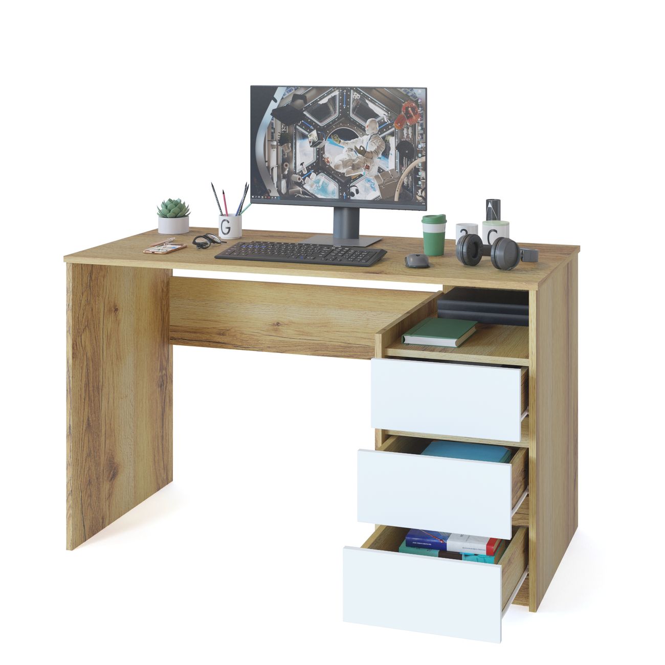 Стол компьютерный Сокол Меб.фабрика СПм-21 Дуб делано/белый