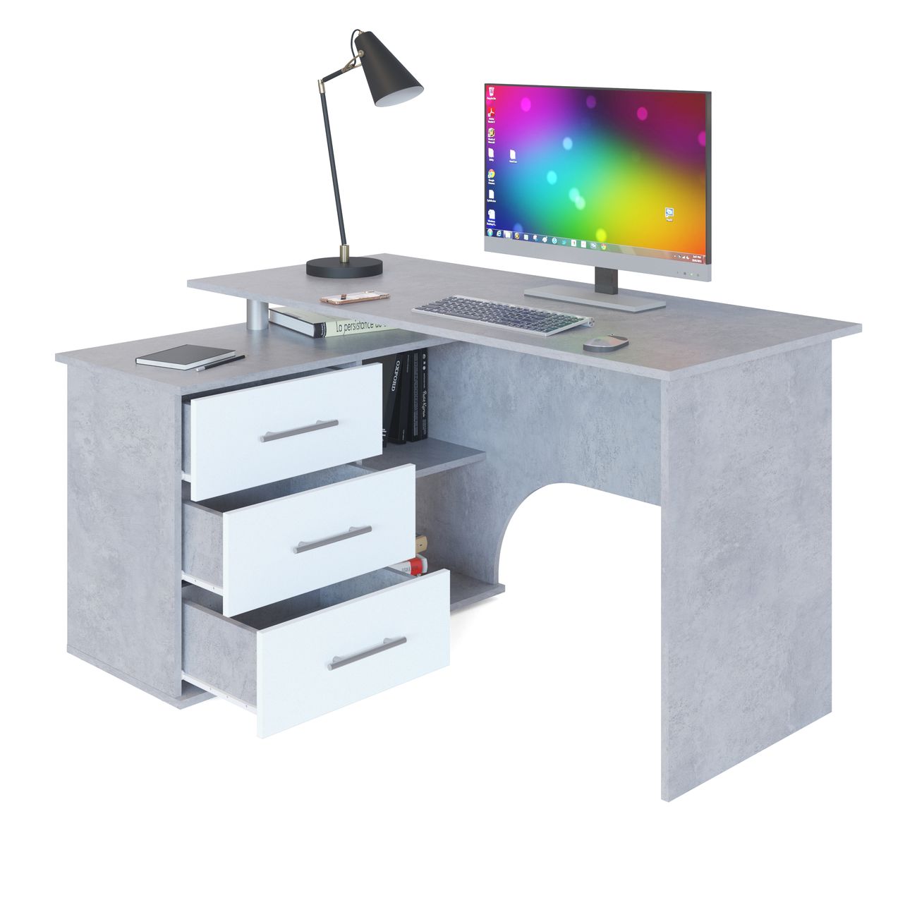 Стол компьютерный Сокол Меб.фабрика КСТ-09 Левый Бетон/белый