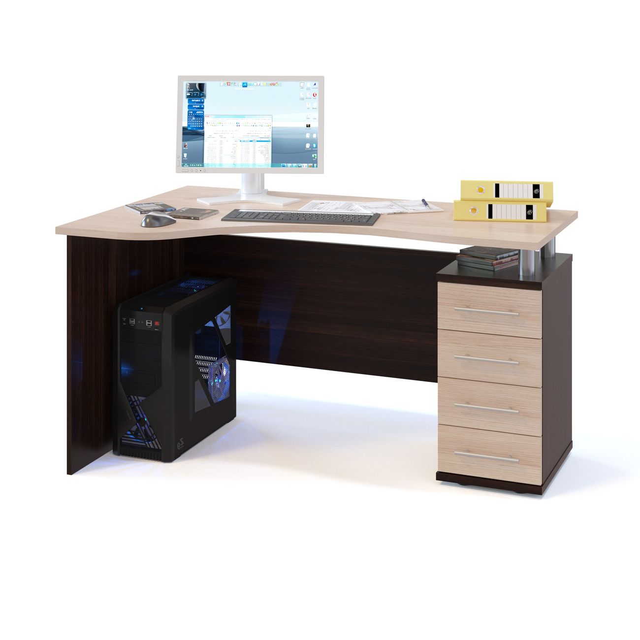 Стол компьютерный Сокол Меб.фабрика КСТ-104 Правый Венге/беленый дуб