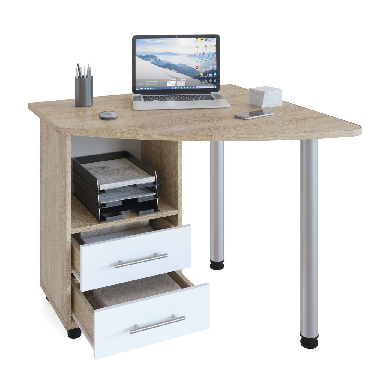 Стол компьютерный Сокол Меб.фабрика КСТ-120 Левый Дуб сонома/белый