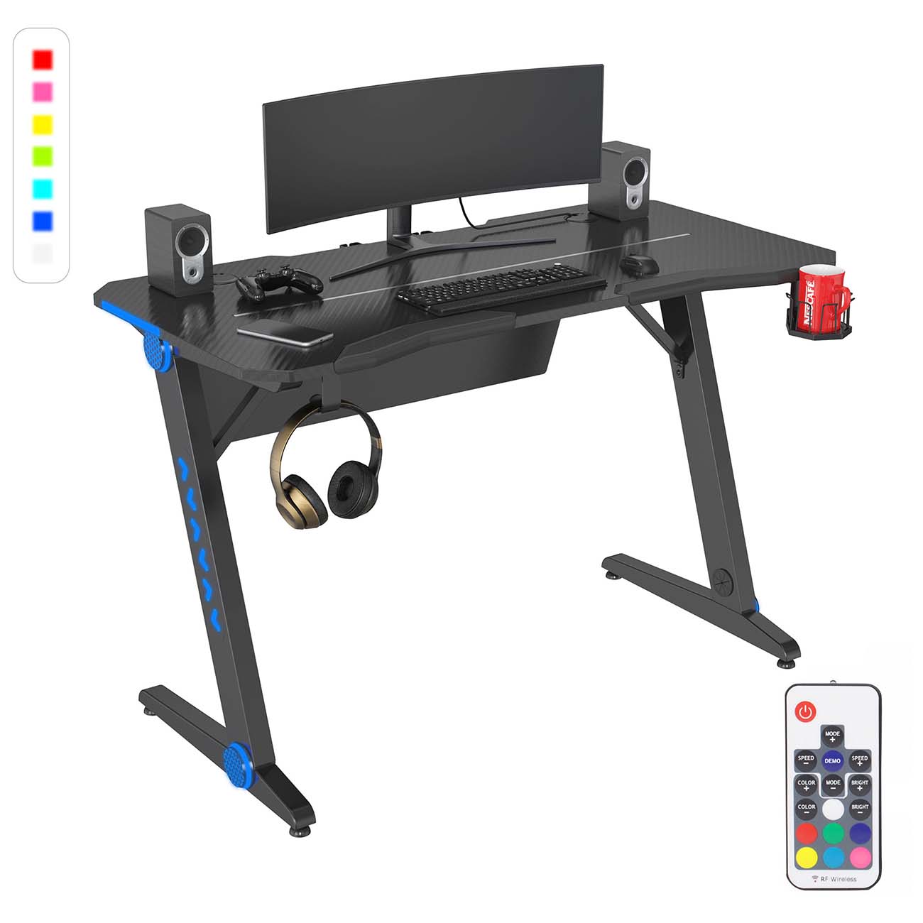 Стол компьютерный игровой Cactus CS-GTIZ-BK-CARBON-RGB МДФ карбон каркас черный