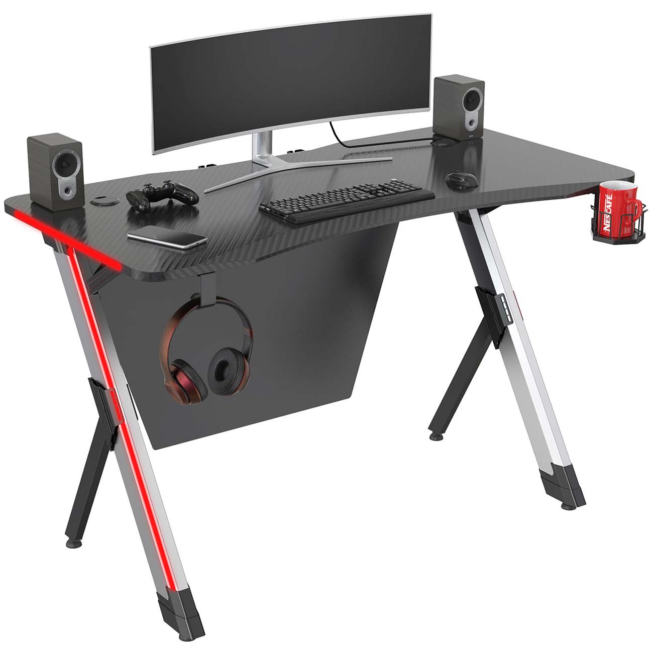 Стол компьютерный игровой Cactus CS-GTX-AL-CARBON-RED МДФ карбон каркас серебр.