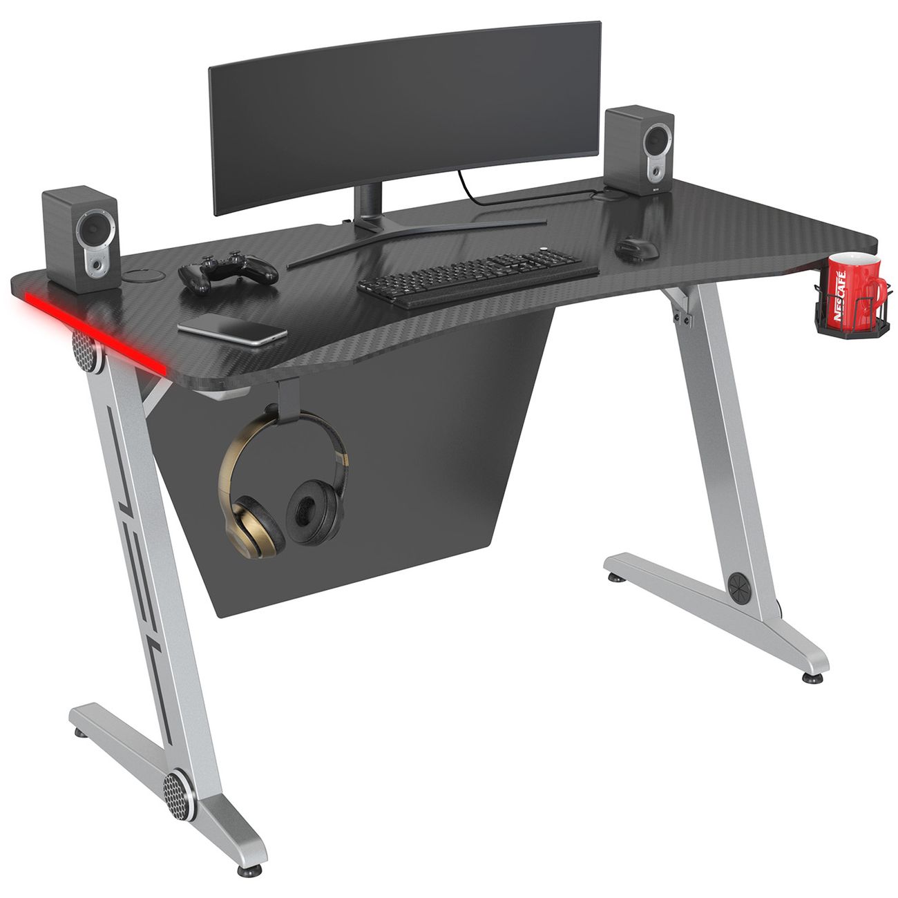 Стол компьютерный игровой Cactus CS-GTZ-SL-CARBON-RED МДФ карбон каркас серебр.