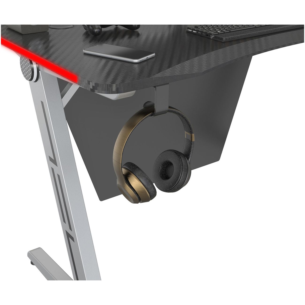 Стол компьютерный игровой Cactus CS-GTZ-SL-CARBON-RED МДФ карбон каркас серебр.