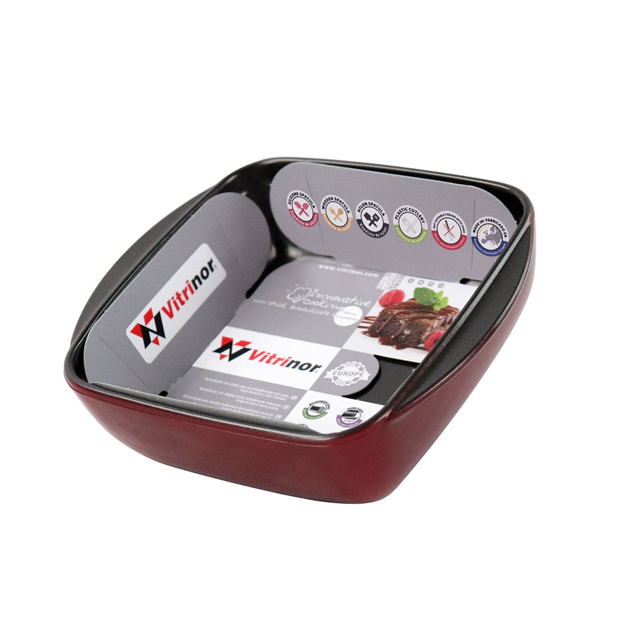 Форма для выпекания (стекло) Vitrinor квадратная красная 16/16/5 1400001