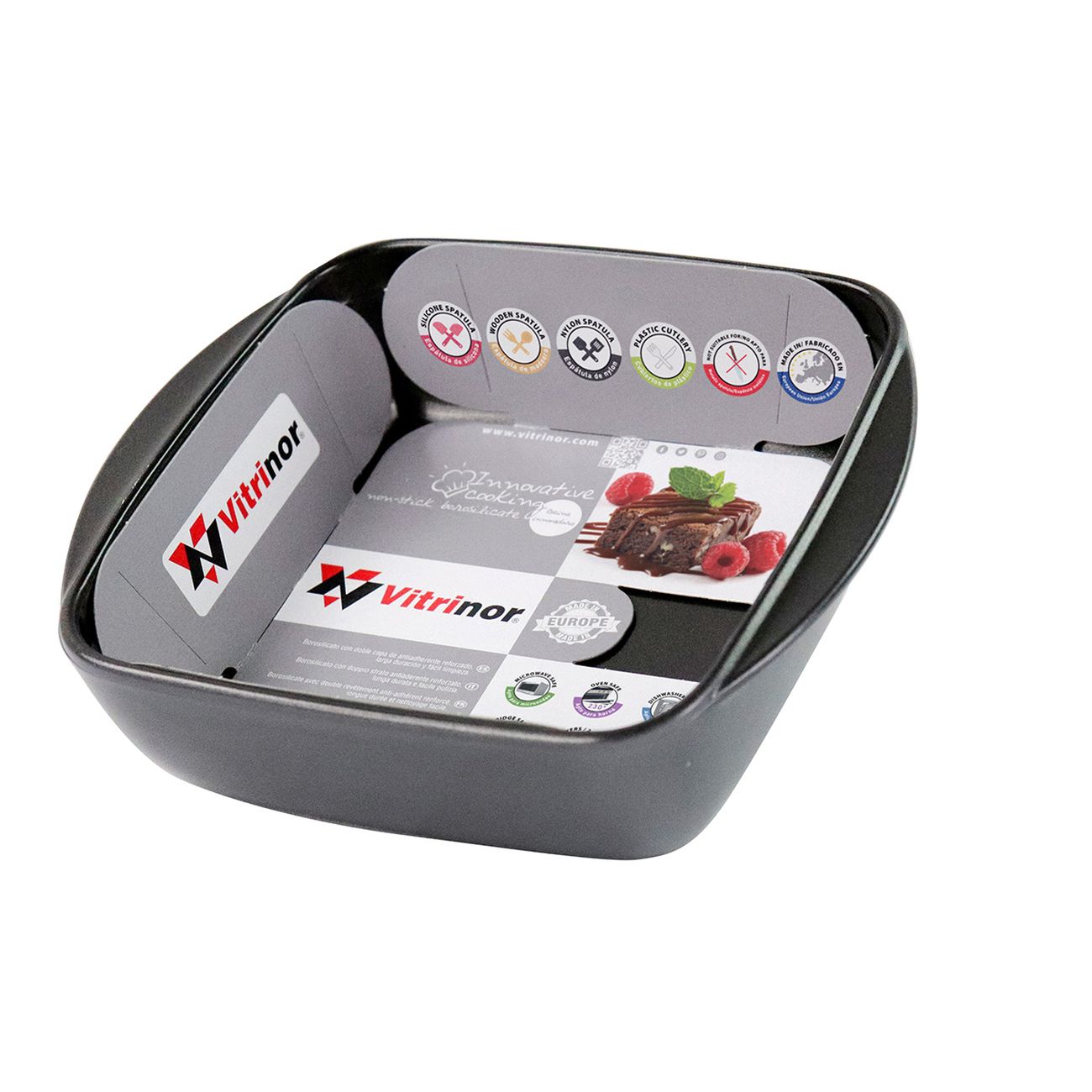 Форма для выпекания (стекло) Vitrinor квадратная серая 16/16/5 1400004