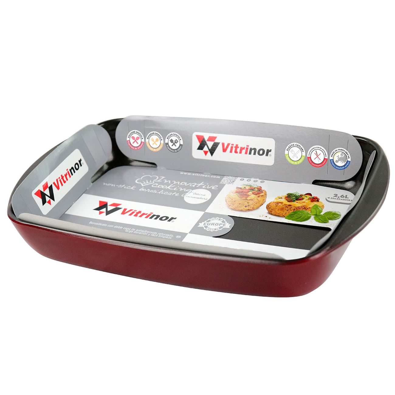 Форма для выпекания (стекло) Vitrinor прямоугольная красная 31/21/5 1400002