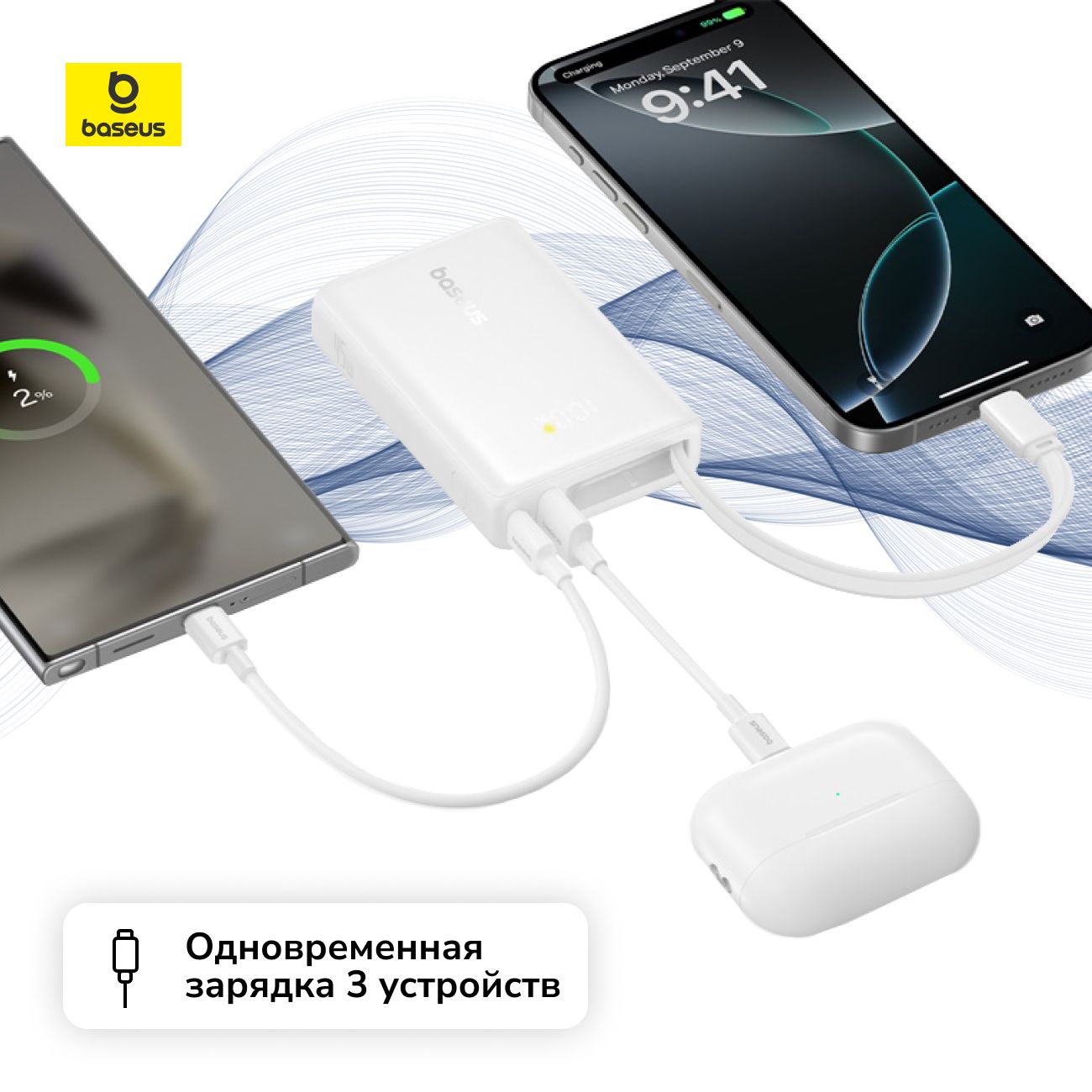 Внешний аккумулятор Baseus PicoGo Digital Display 10000 мАч Moon White