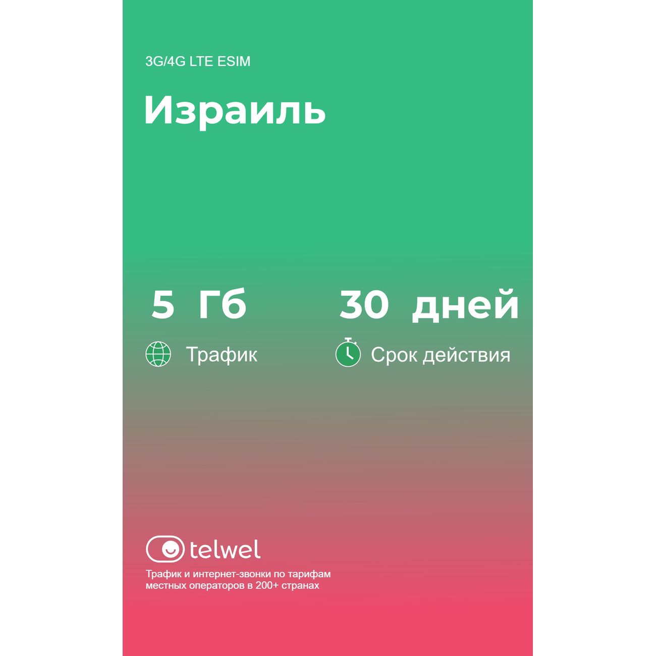 eSIM Telwel пакет Израиль 5Гб 30 дней