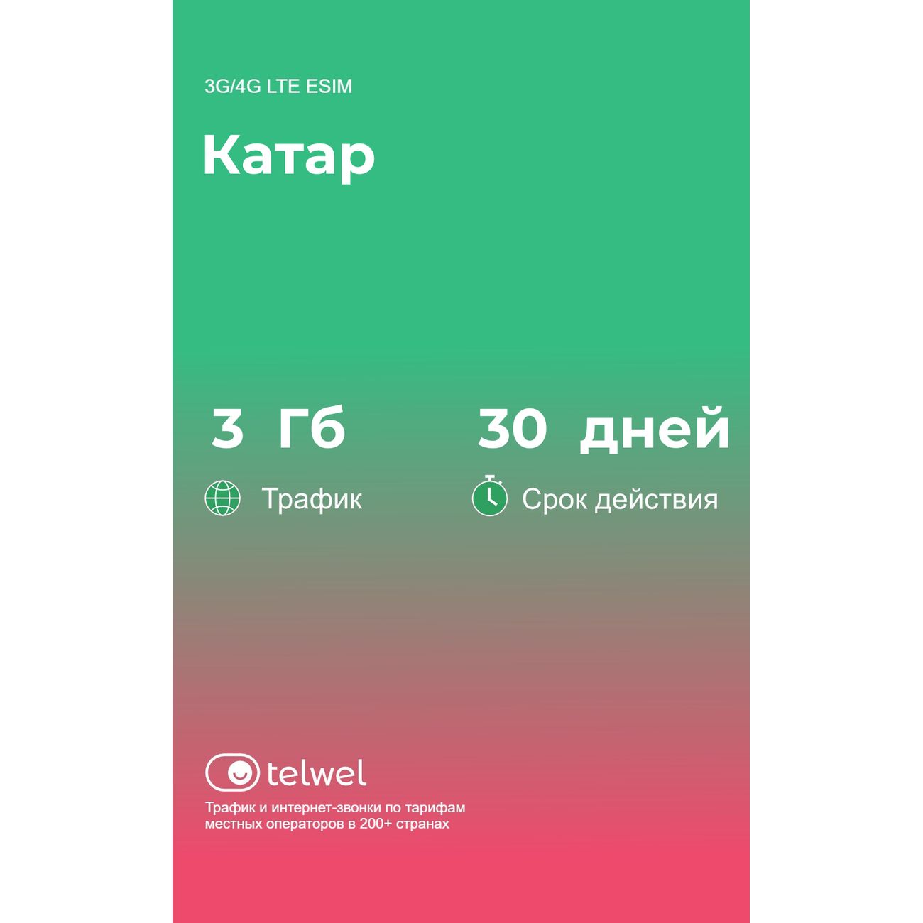 eSIM Telwel пакет Катар 3Г 30 дней фото