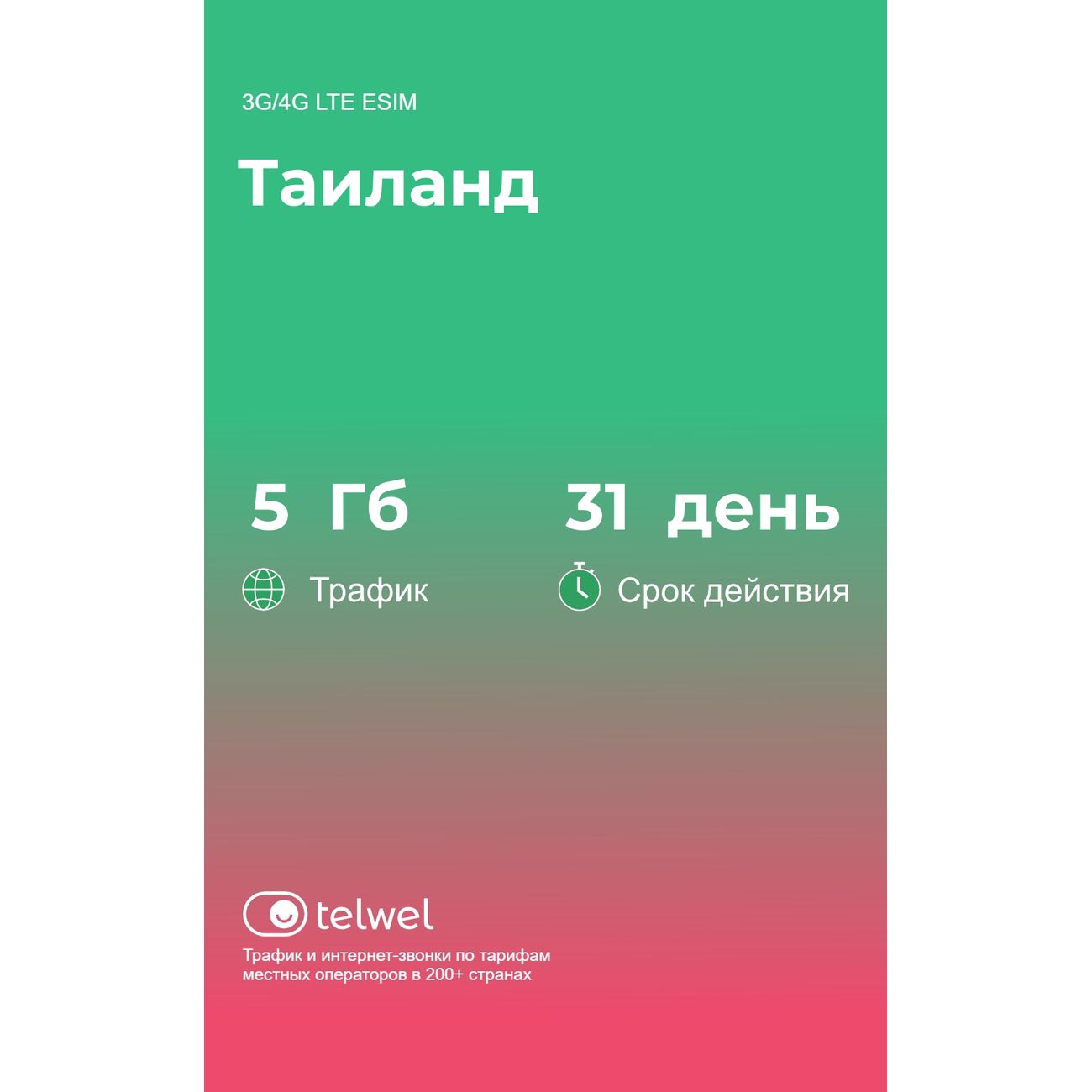 eSIM Telwel пакет Таиланд 5Гб 31 день