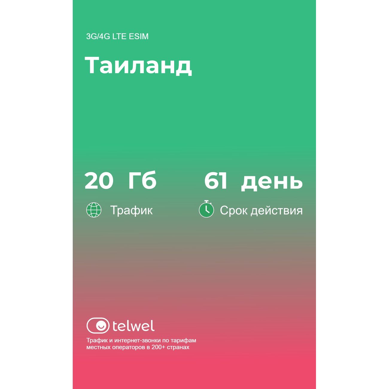 eSIM Telwel пакет Таиланд 20Гб 61 день фото