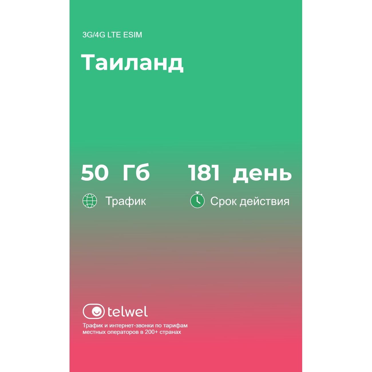 eSIM Telwel пакет Таиланд 50Гб 181 день фото