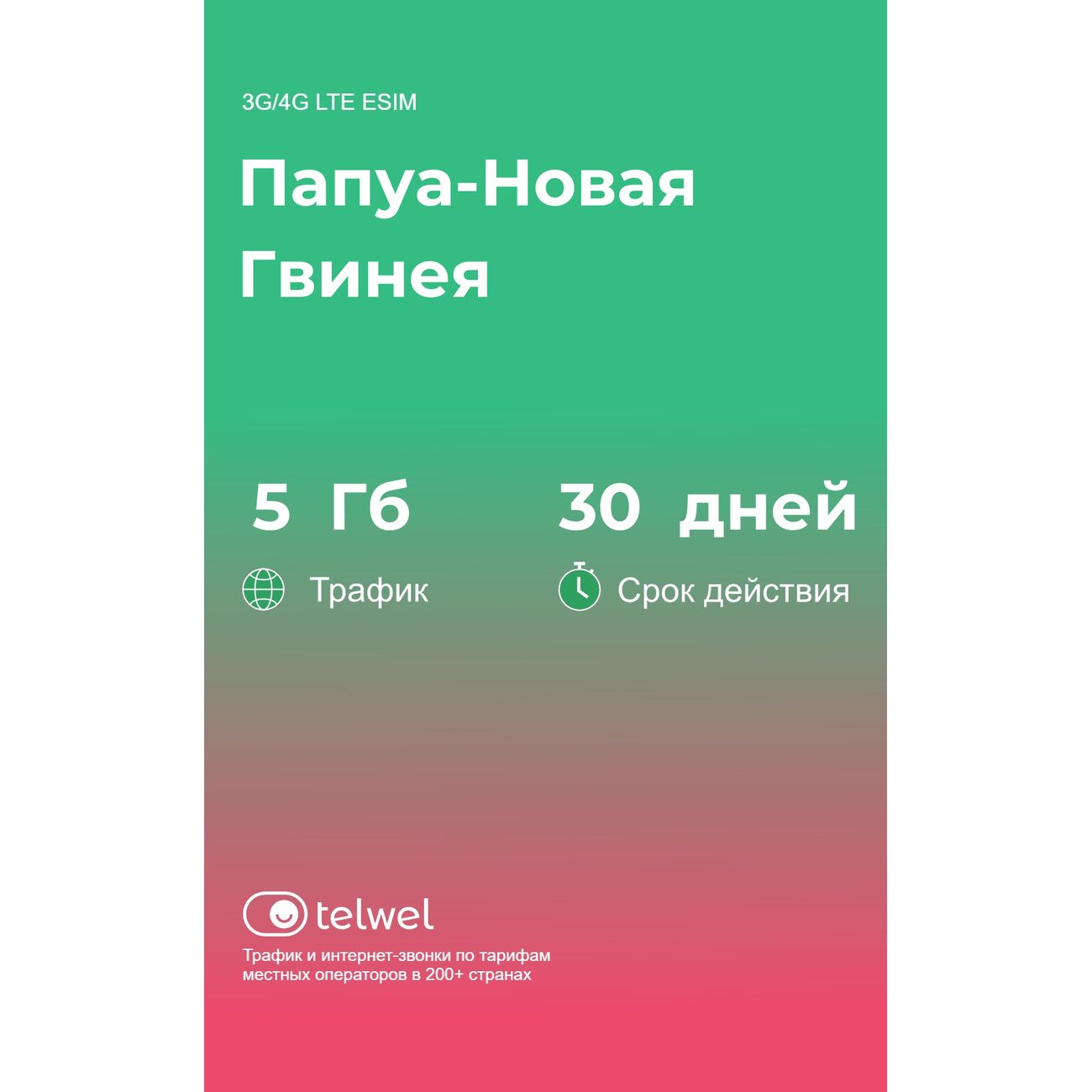 eSIM Telwel пакет Папуа-Новая Гвинея 5Гб 30 дней