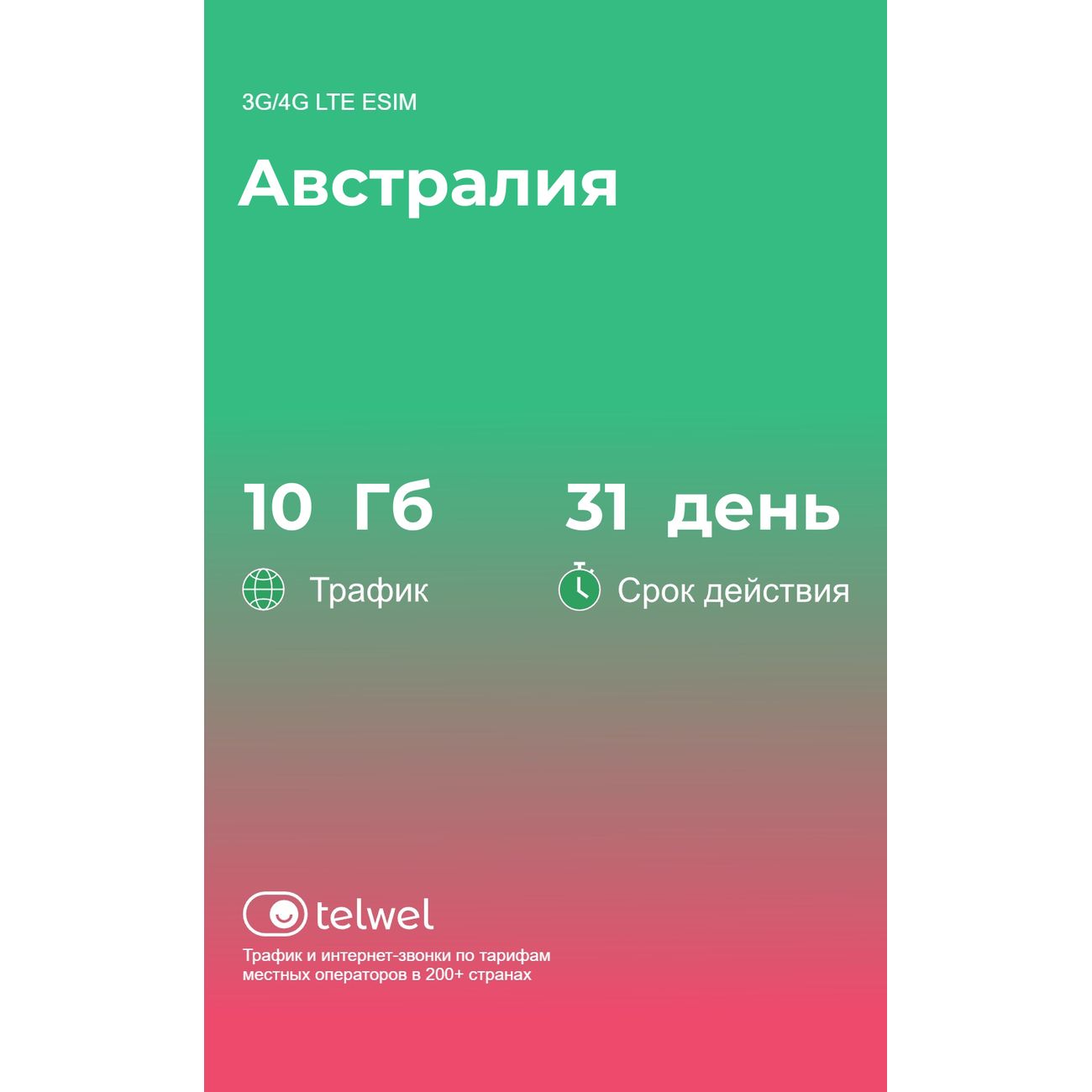 eSIM Telwel пакет Австралия 10Гб 31 день