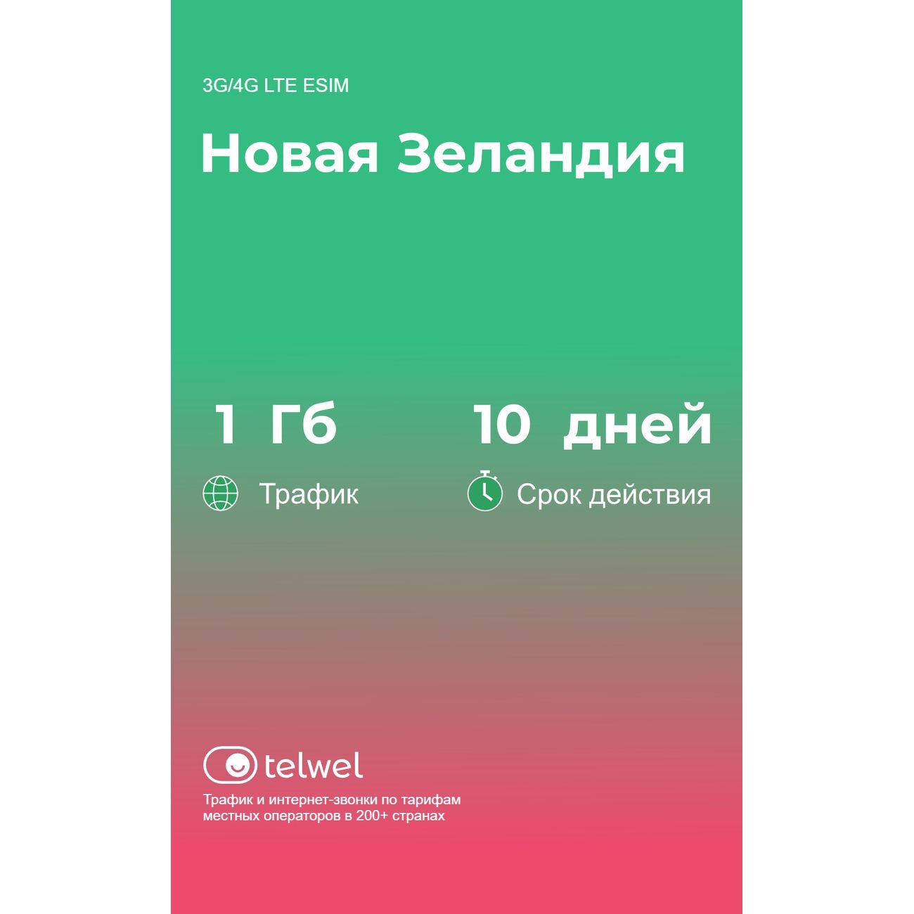 eSIM Telwel пакет Новая Зеландия 1Гб 10 дней