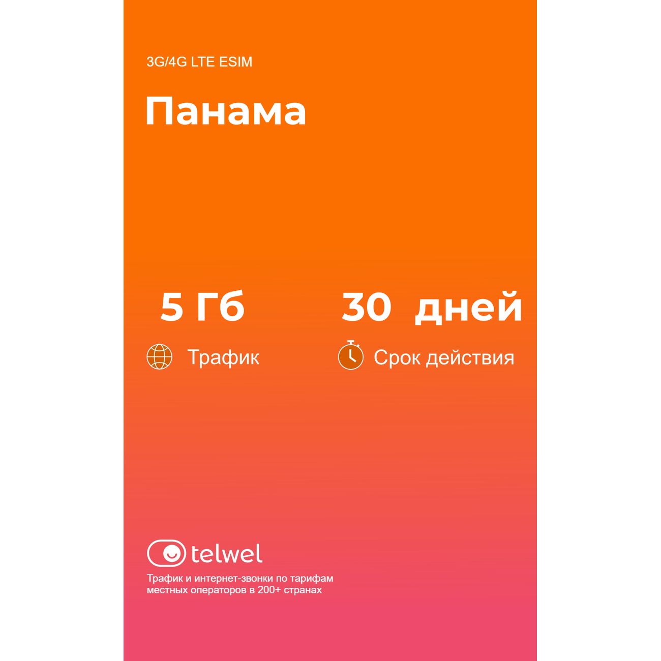 eSIM Telwel пакет Панама 5Гб 30 дней