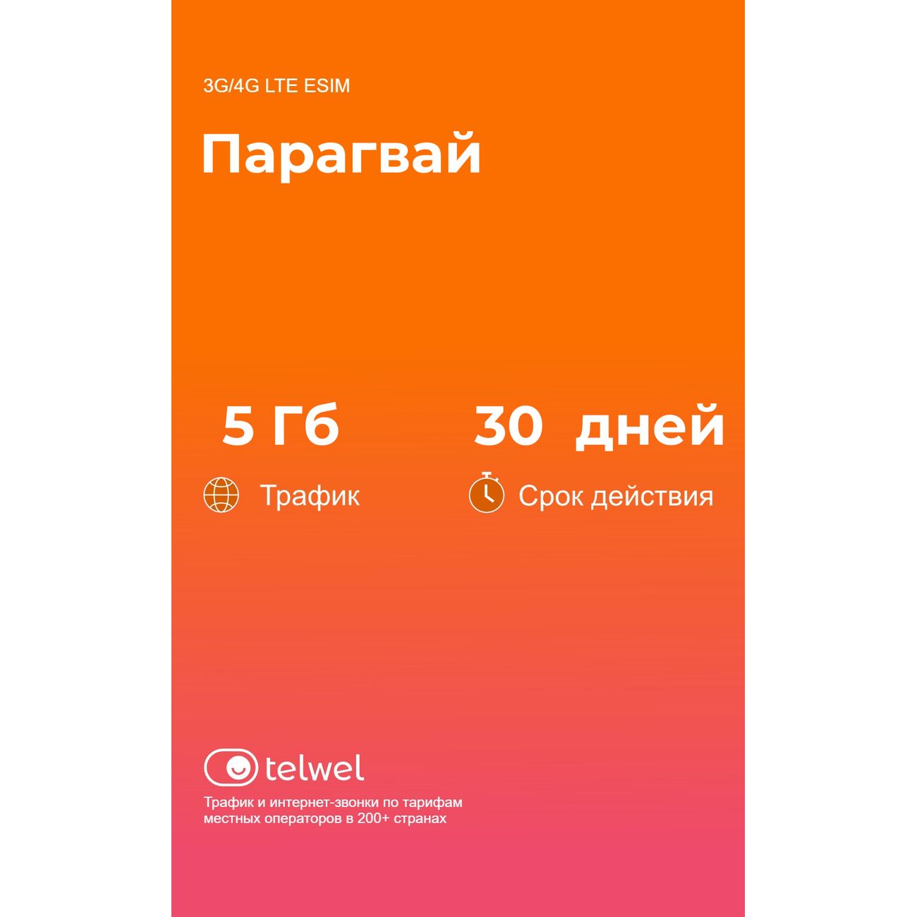 eSIM Telwel пакет Парагвай 5Гб 30 дней фото