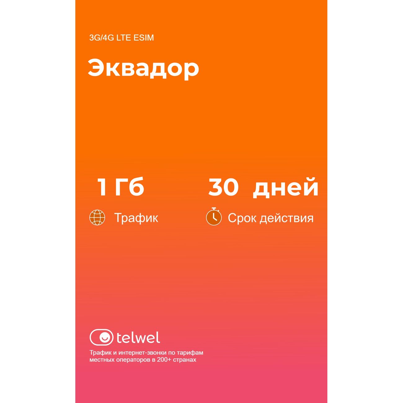 eSIM Telwel пакет Эквадор 1Гб 30 дней