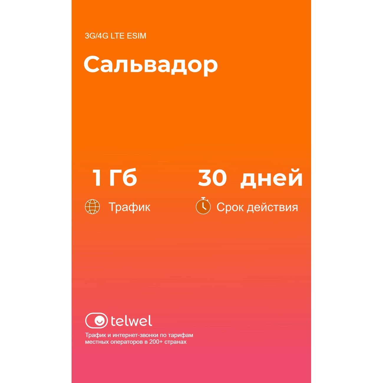 eSIM Telwel пакет Сальвадор 1Гб 30 дней