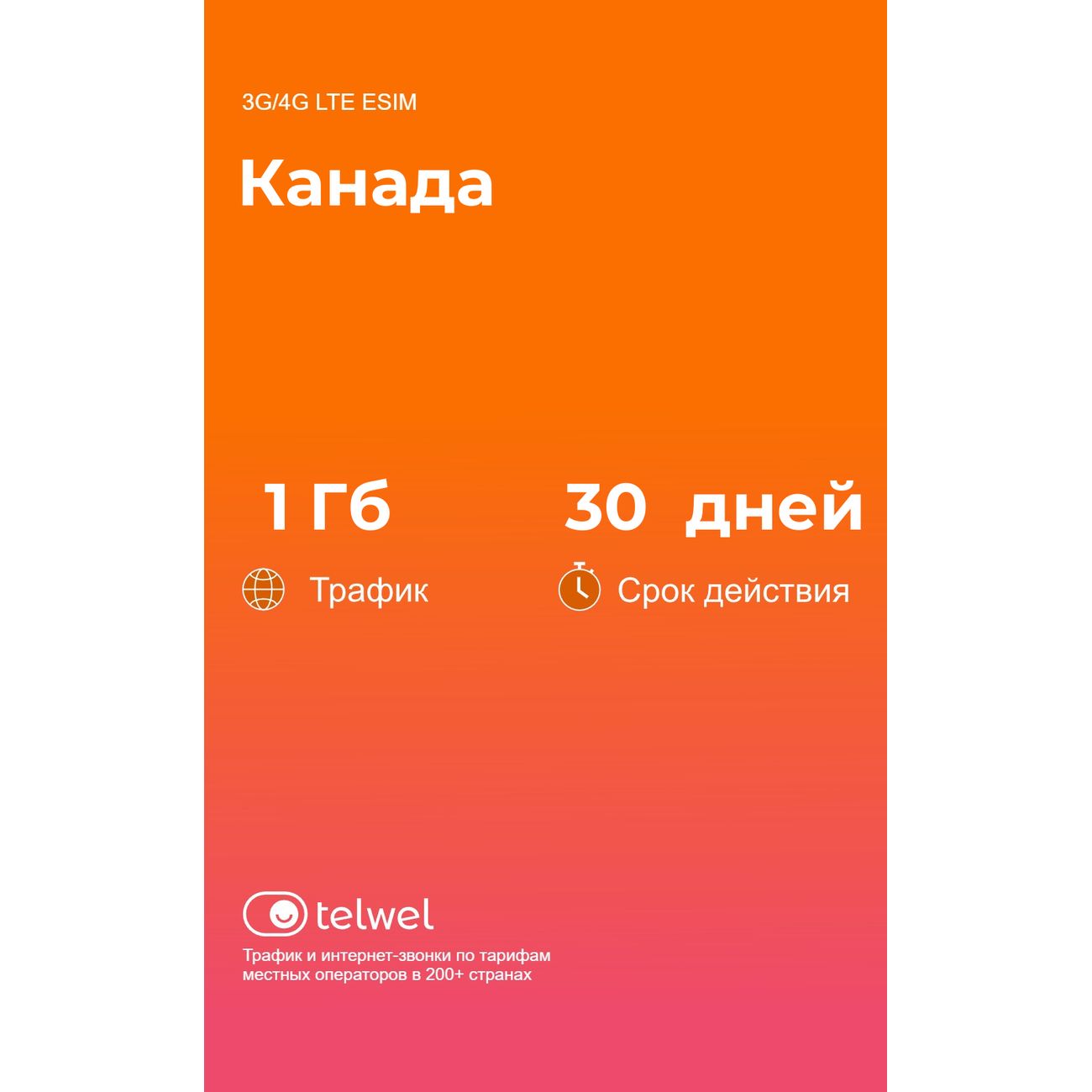 eSIM Telwel пакет Канада 1Гб 30 дней фото