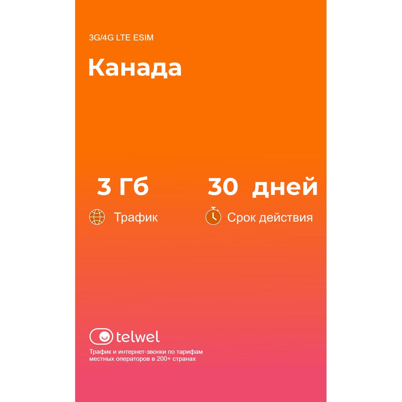 eSIM Telwel пакет Канада 3Гб 30 дней фото