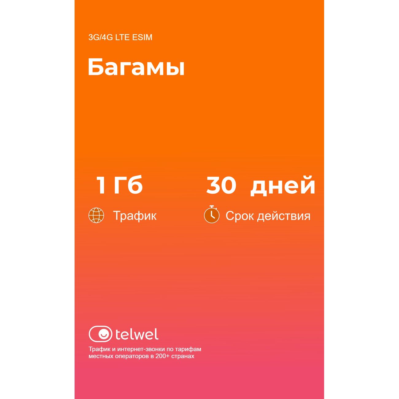 eSIM Telwel пакет Багамы 1Гб 30 дней
