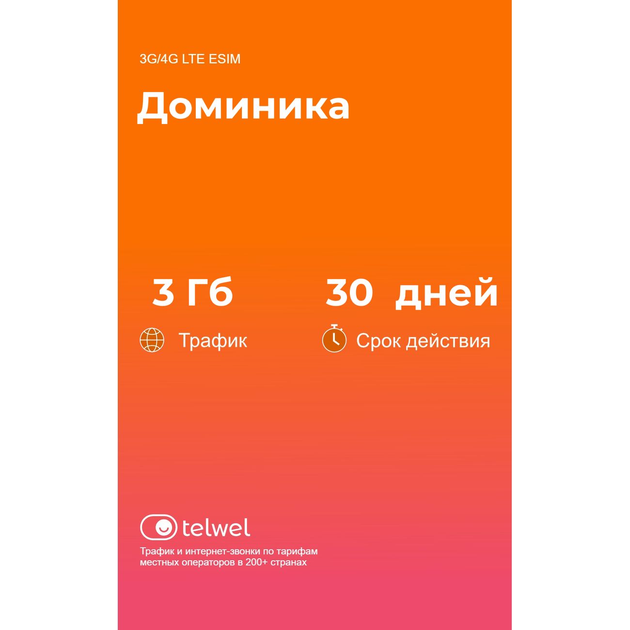 eSIM Telwel пакет Доминика 3Гб 30 дней фото