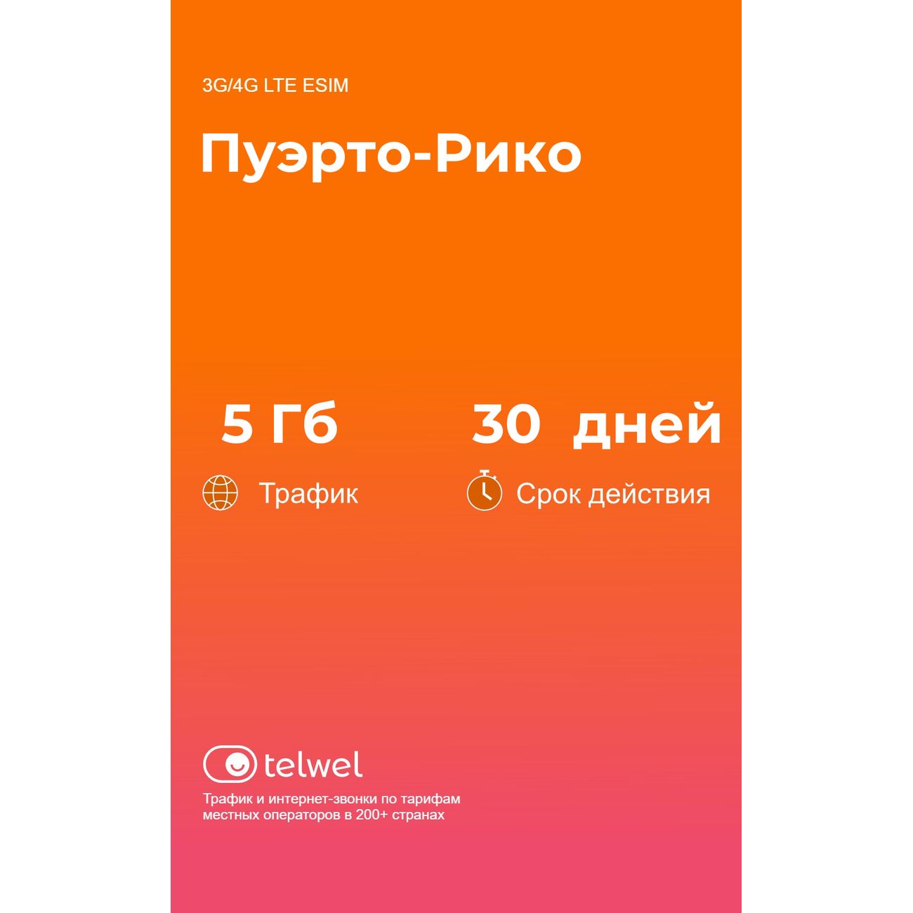 eSIM Telwel пакет Пуэрто-Рико 5Гб 30 дней