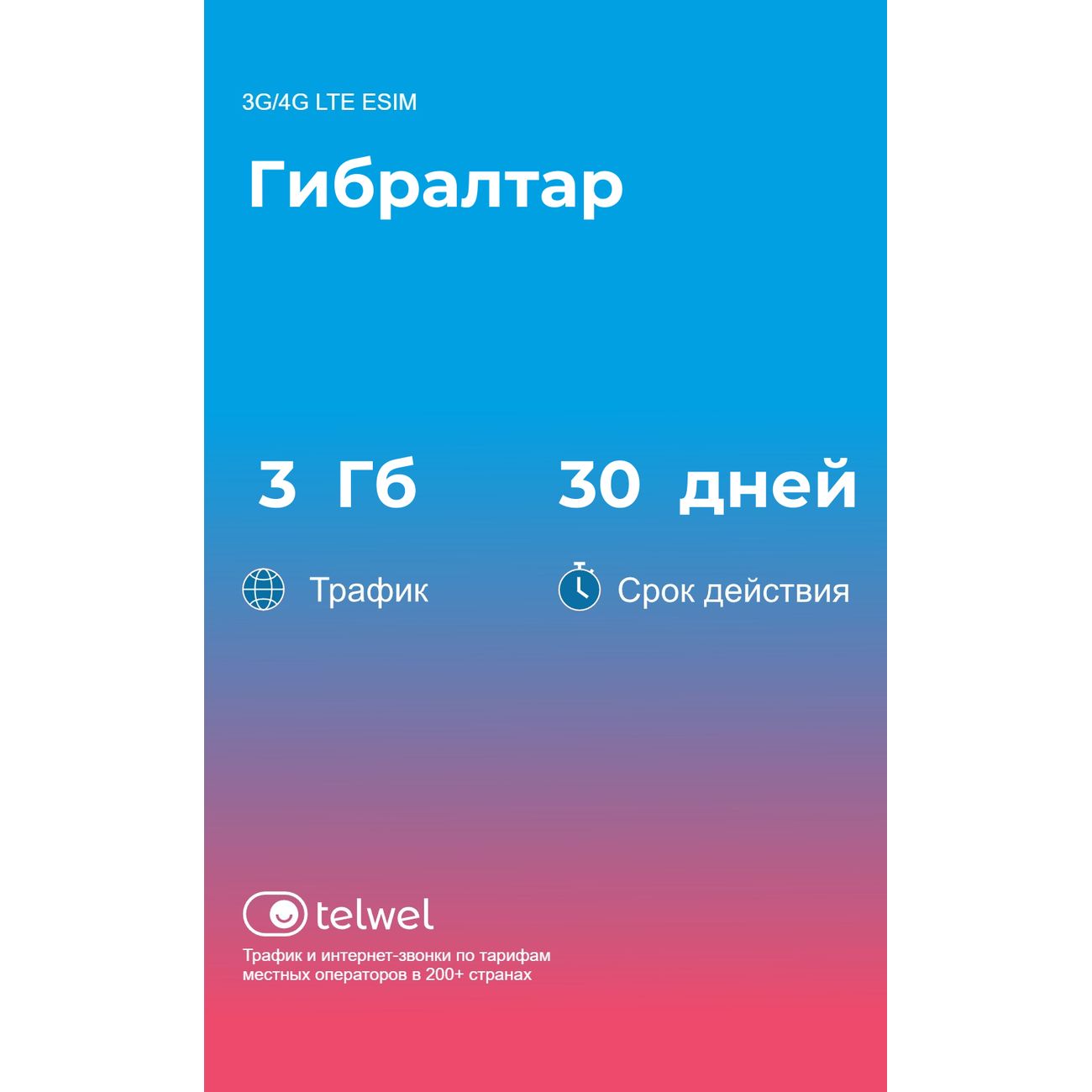 eSIM Telwel пакет Гибралтар 3Гб 30 дней фото
