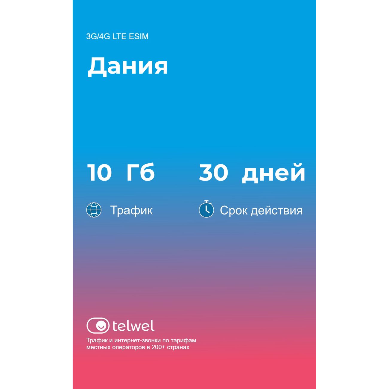 eSIM Telwel пакет Дания 10Гб 30 дней