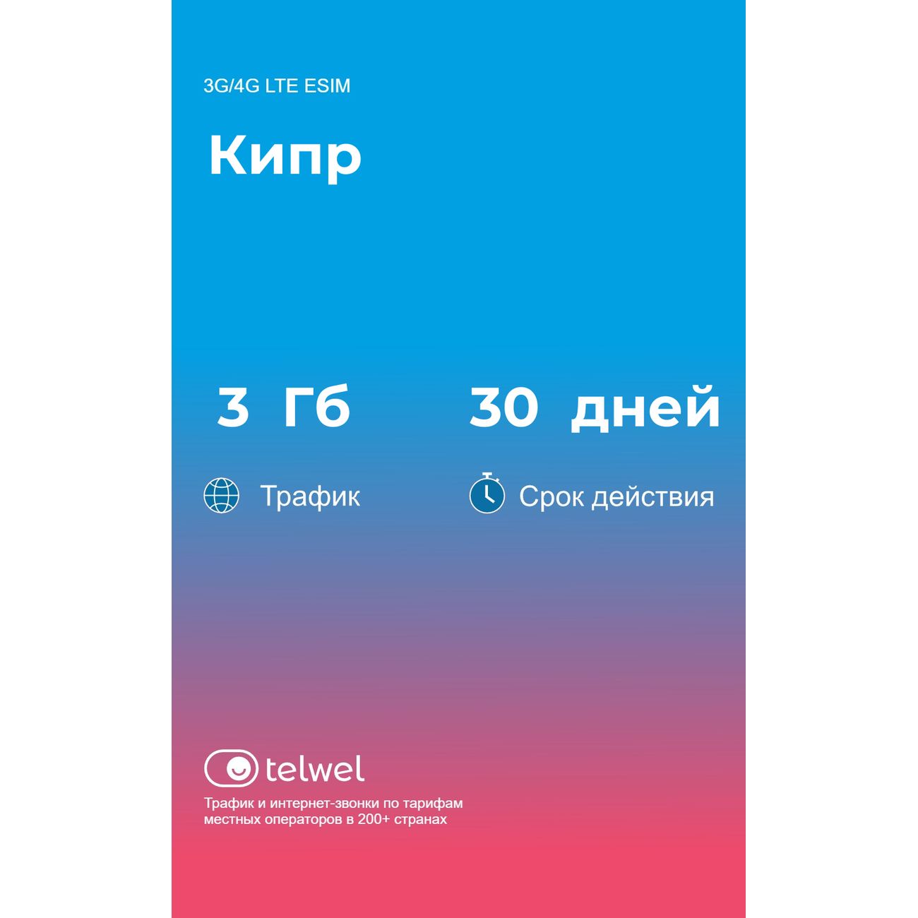 eSIM Telwel пакет Кипр 3Гб 30 дней