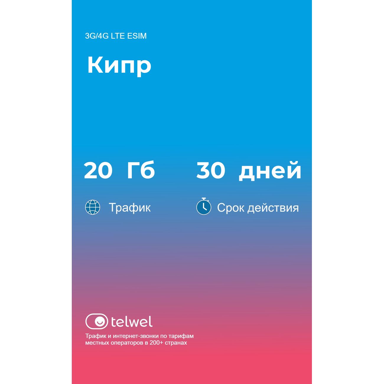eSIM Telwel пакет Кипр 20Гб 30 дней фото